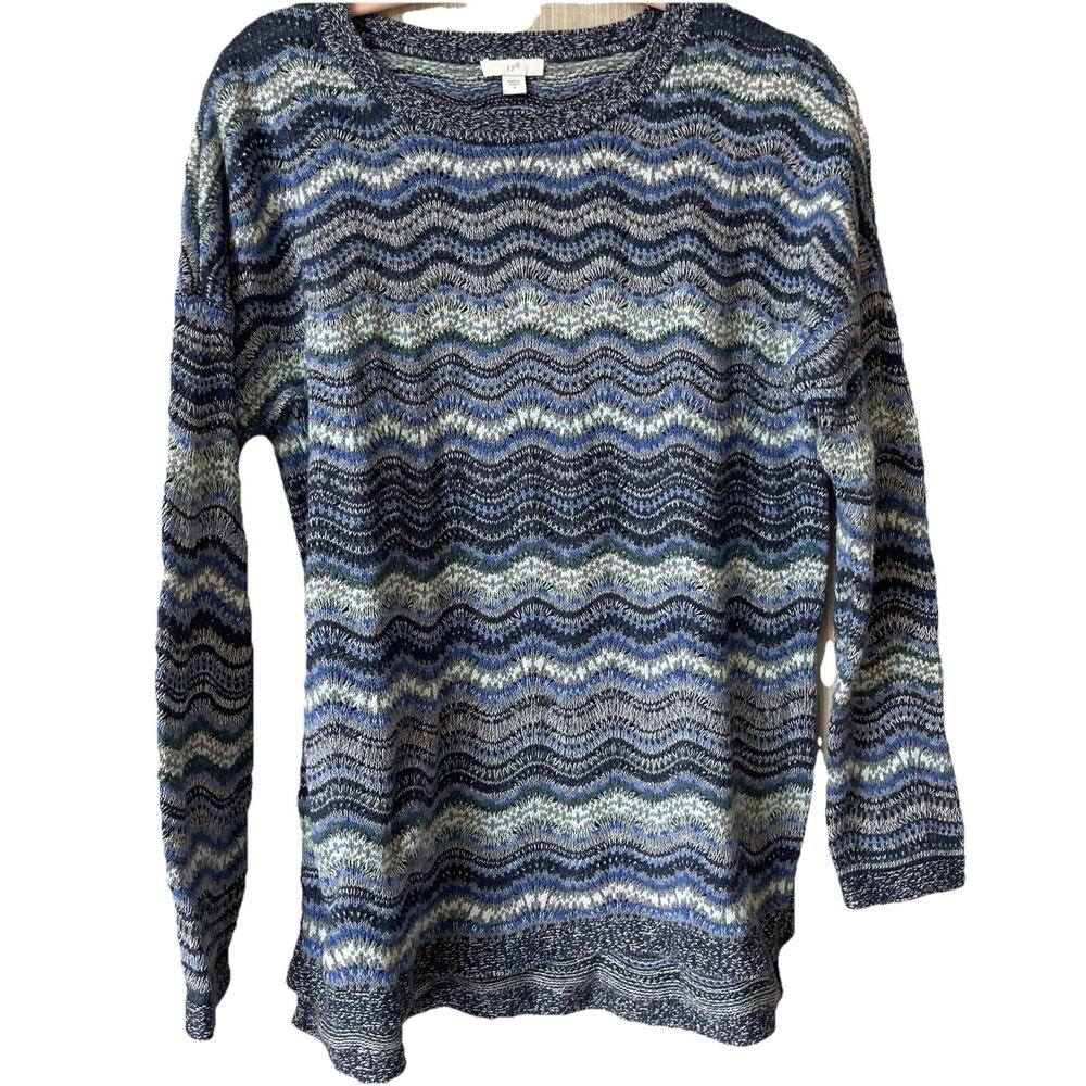 J Jill Stripe Sweater Sz S Light Weight Multicolor Wave Coastal Preppy Modest